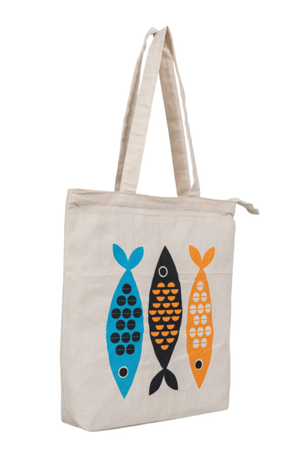 Cotton Bags Organic with Zip Printed Fish Design